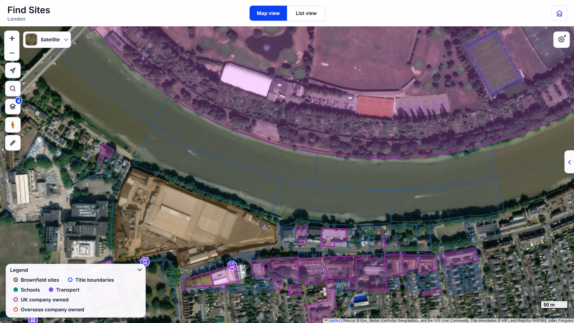 Find Sites map with opportunities and layers